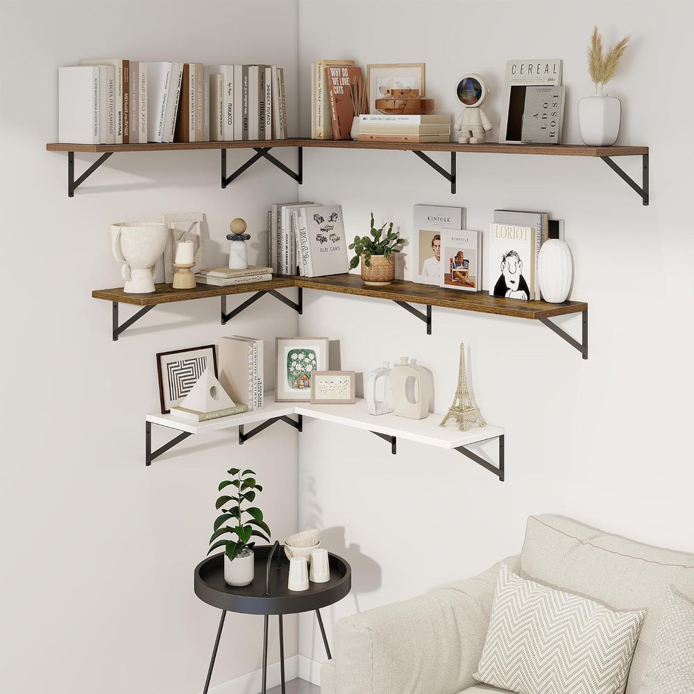 Axeman 20 Inch Floating Shelves, 10 Inch Deep White Wall Shelves Set of 2
