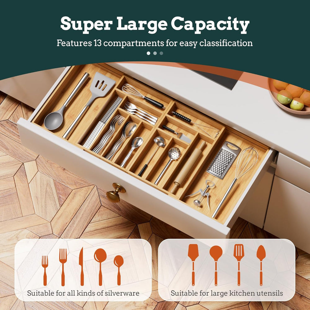 Silverware Organizer Large, Magnetic Connected Expandable 13 Slots Silverware...