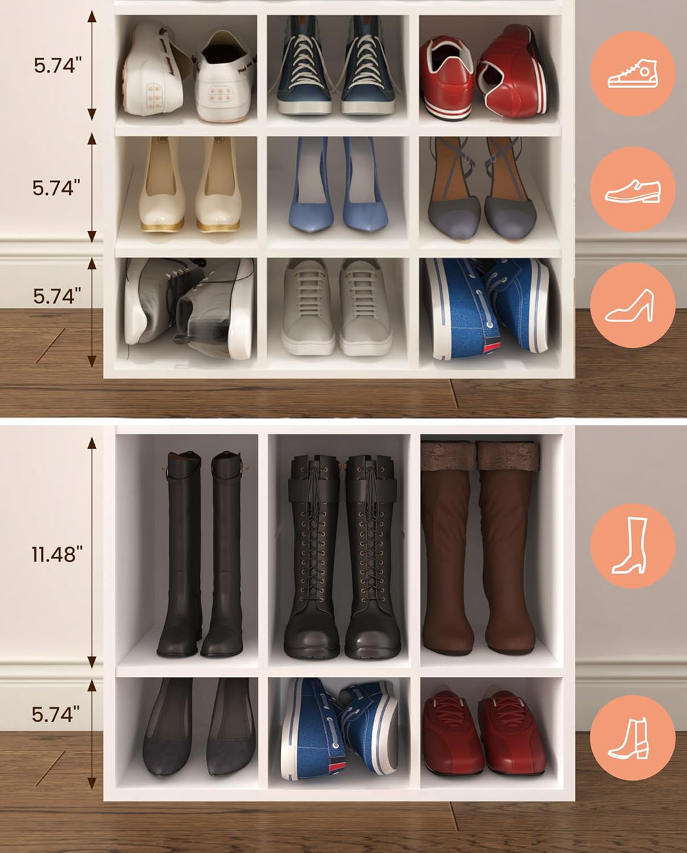 HAIOOU Shoe Cubby, 9-Cube Stackable Wood Shoe Rack Organizer 24 Inch, White