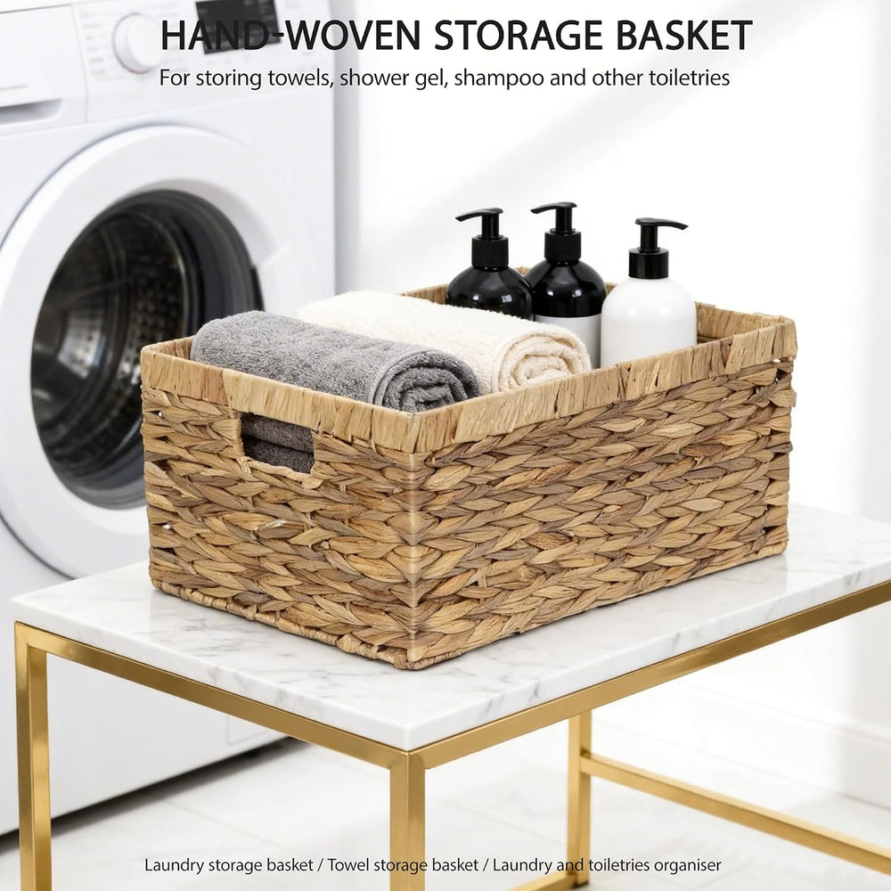 Woven Natural Water hyacinth Rectangular Storage Baskets with inside Handle,K...