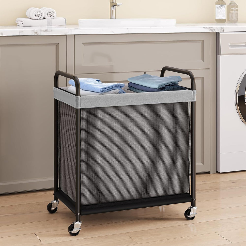 ELYKEN Laundry Hamper 2 Section, 100L Rolling Laundry Sorter with Wheels