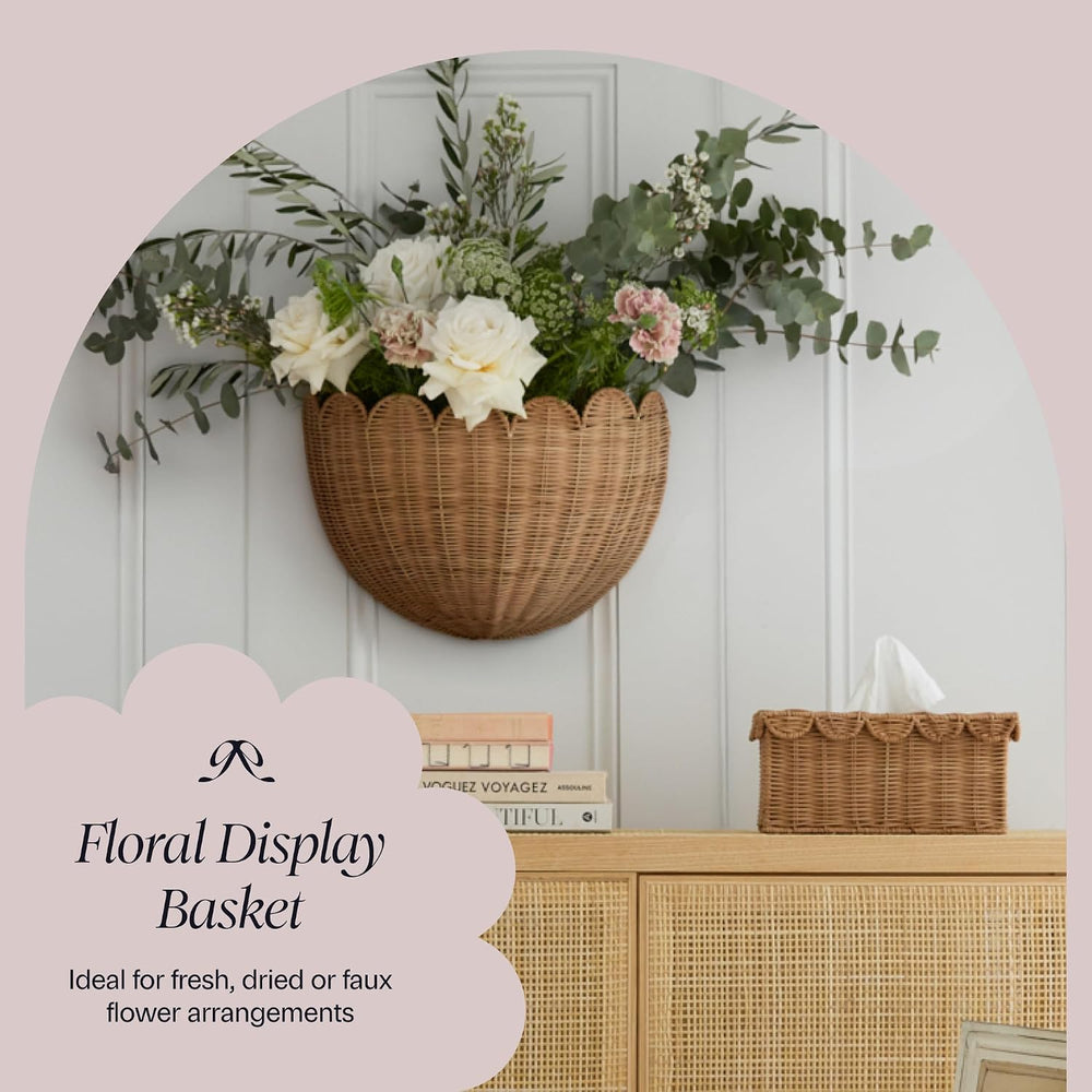 BEBE BASK The Original Scalloped Wicker Wall Basket – Set of 2 (16x10x7 In)