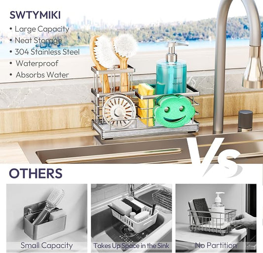 SWTYMIKI Kitchen Sink Caddy Organizer, Smiley Face Sponge Holder - Image 2