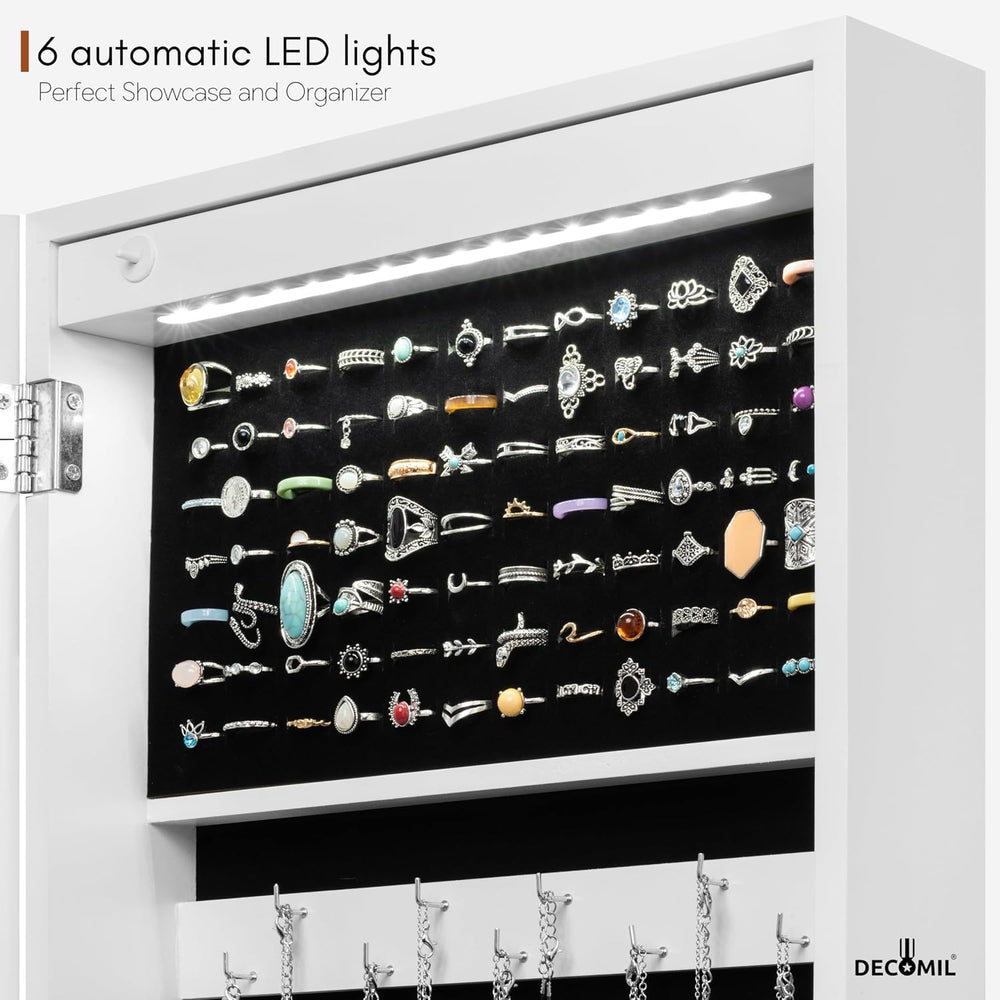 DECOMIL LED Light Jewelry Cabinet Armoire with Mirror, Large Storage 57"...