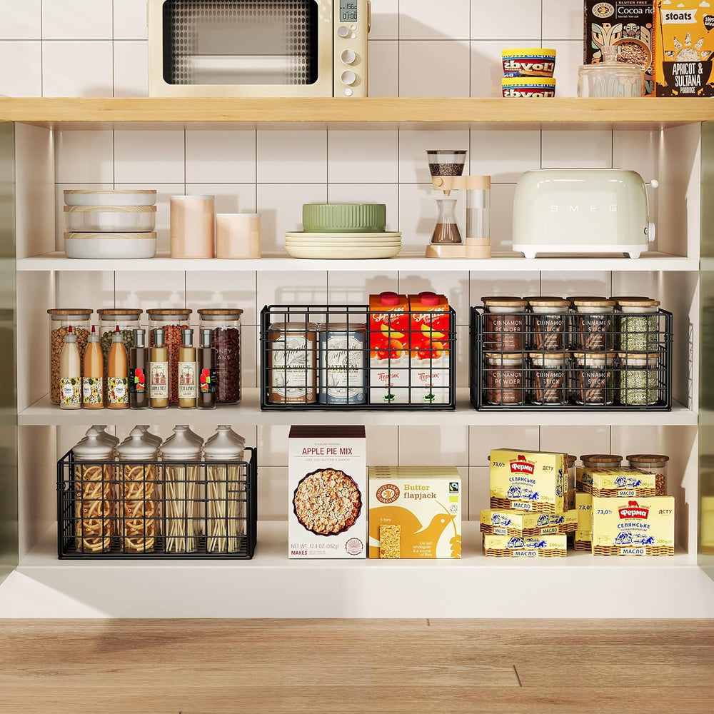 X-cosrack Metal Wire Basket Pantry Baskets Foldable Cabinet Organizers with H...