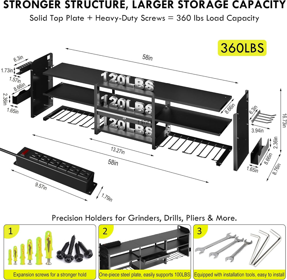 KSVO Large Power Tool Organizer Wall Mount with Locking Drawers, Black