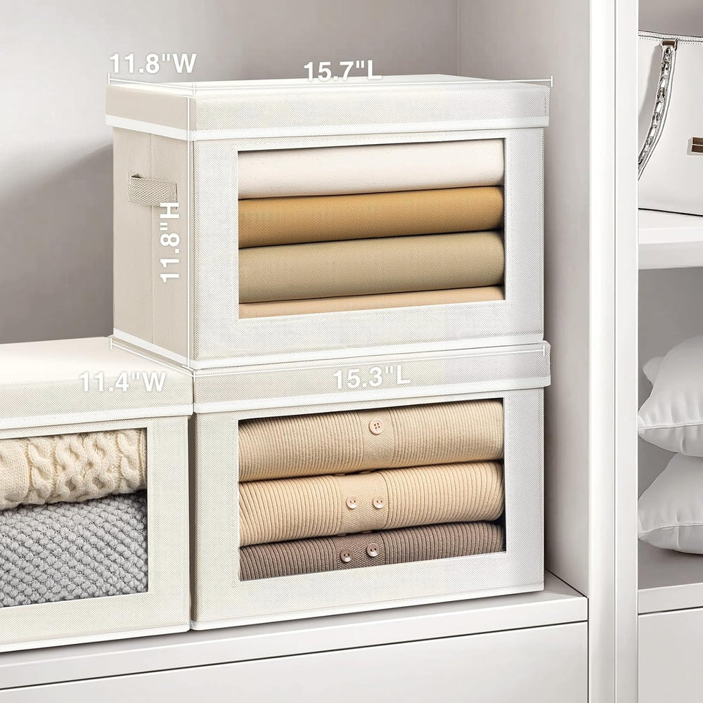 Homsorout Storage Bins with Lids, 4 Pack Large Storage Cubes with Window, Clo...