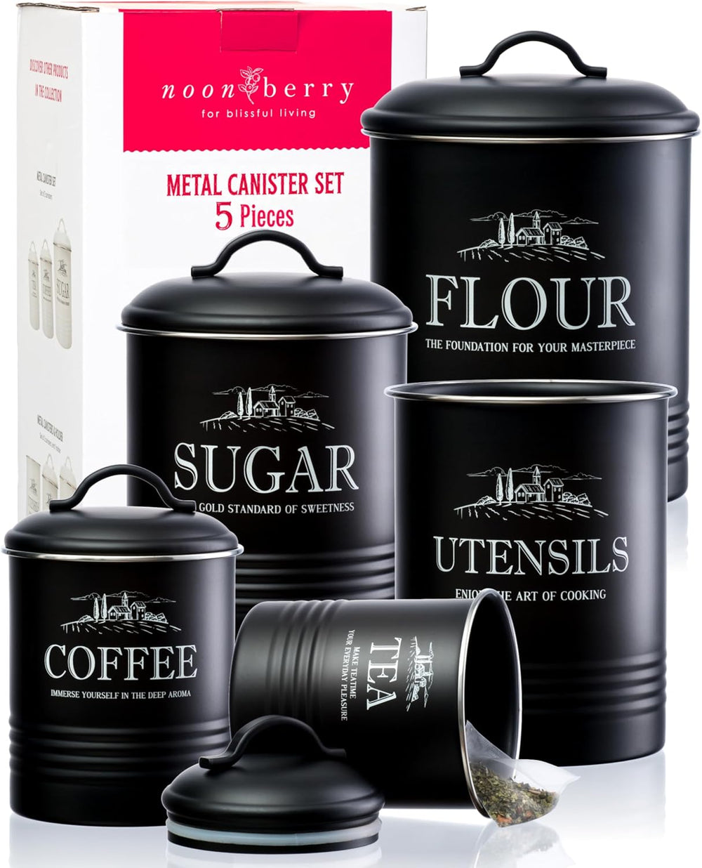 noonberry 5-Piece Farmhouse Kitchen Canister Sets for Kitchen Counter