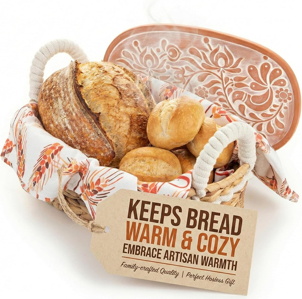 Vivi's Bread Warmer Basket with Stone | and Cotton Towel | for Sourdough ...