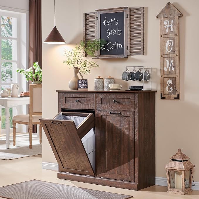 Double Tilt Out Laundry Hamper Cabinet, 20 Gallon Farmhouse Trash Can Cabinet - Image 6