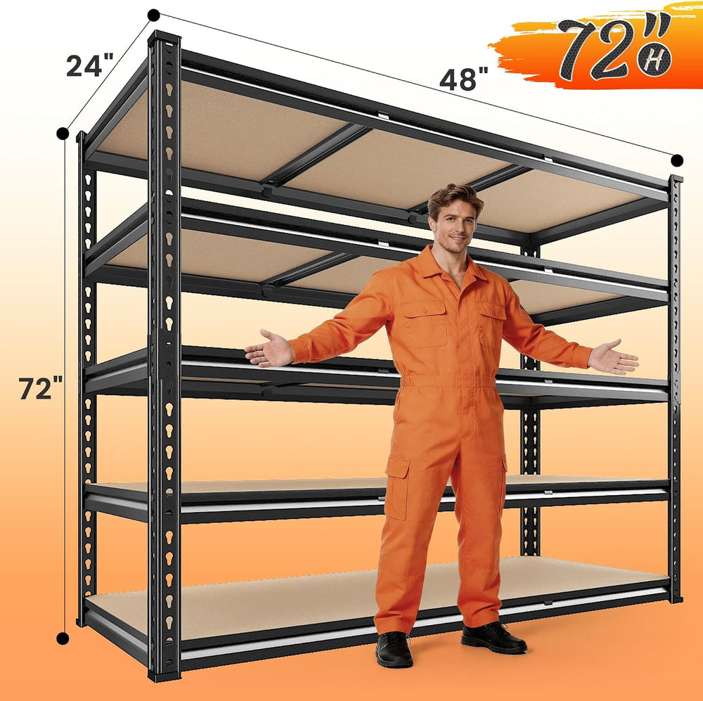 REIBII 48" W Garage Shelving 3080LBS Storage Shelves 5 Tier Heavy Duty S...
