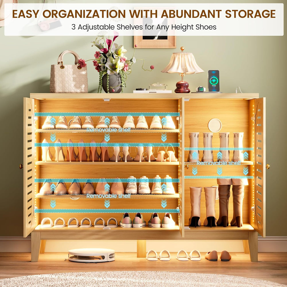 Vlsrka Shoe Storage Cabinet with Slatted Doors and Motion Sensor Lights