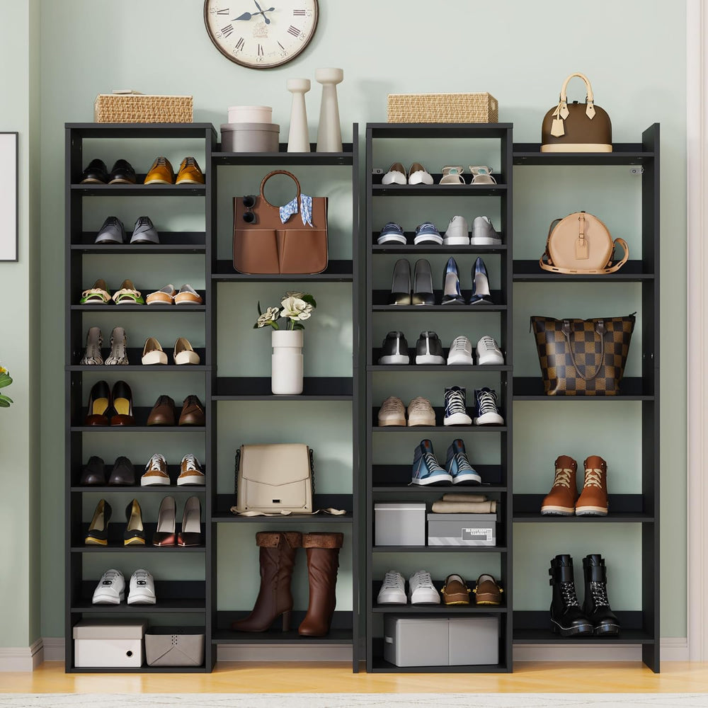 Furnify 14 Tier Shoe Rack (2-Set), 60" Tall Modern Shoe Organizer, Black