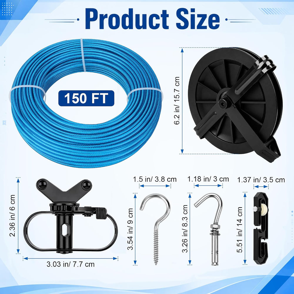 Outdoor Clothesline Kit, Metal Clothes line Pulley Kit for Outside