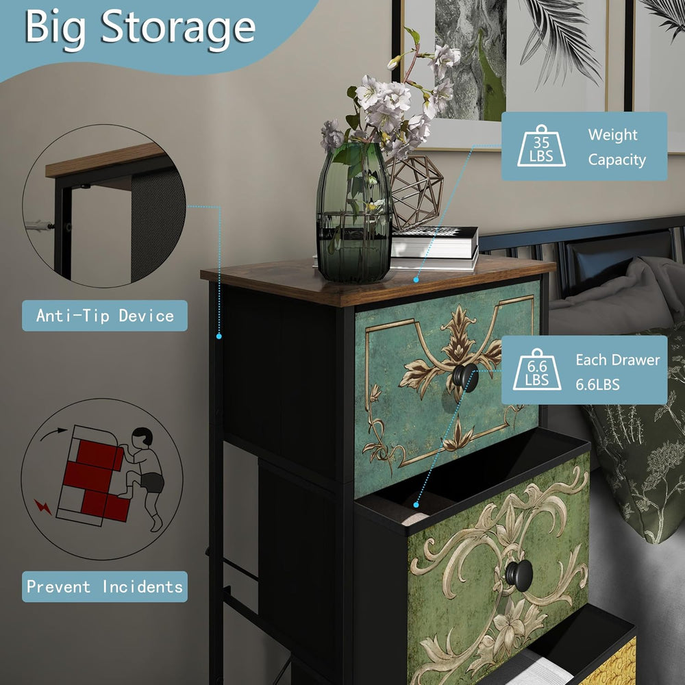 Tohomeor Small Dresser for Bedroom with Retro Flower Narrow Drawers Slim Ches...