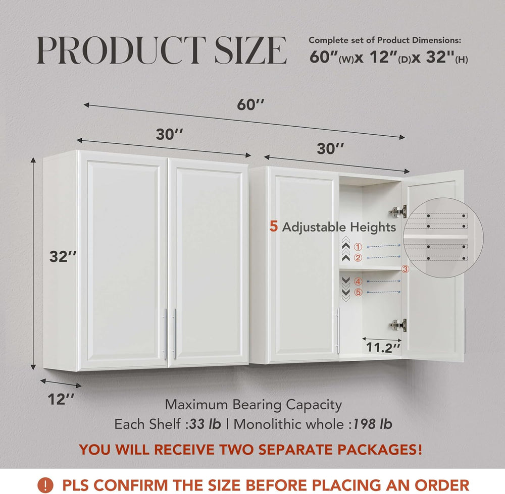 NEWOWNDS 30’’W Kitchen Cabinets Wall Mounted, Wall Cabinet Storage with Adjus...