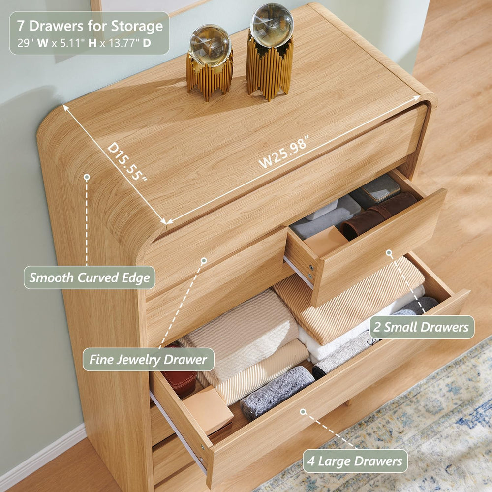 Aitjunz Modern 7 Drawers Dresser for Bedroom, 55" Tall Dresser, Natural Oak