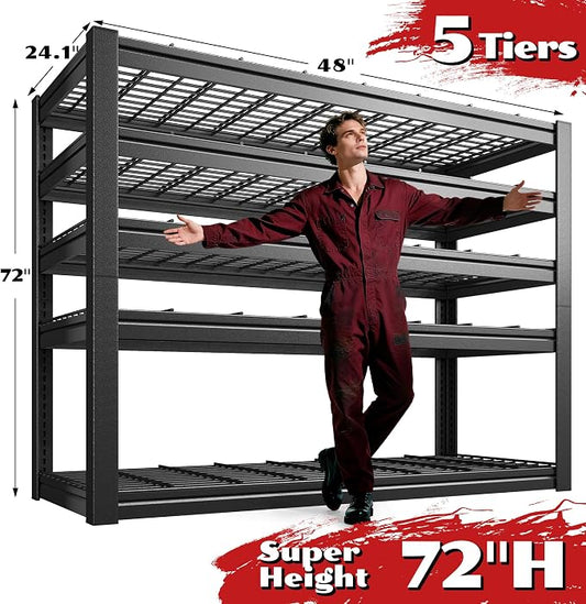 48" W Metal Shelving 5 Tier Garage Shelving 3000LBS Storage Shelves Adjustable - Image 2