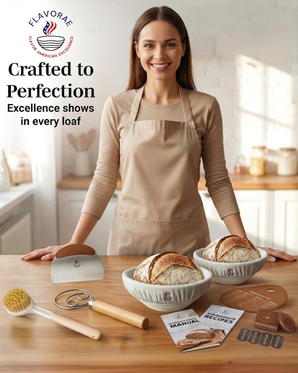 Banneton Bread Proofing Basket with Liners - Natural Rattan Dough Riser, Sourdough Bread Basket, Artisan Bread Loaves, Homemade Bread Making - 2 Pack 9" Round Basket Set