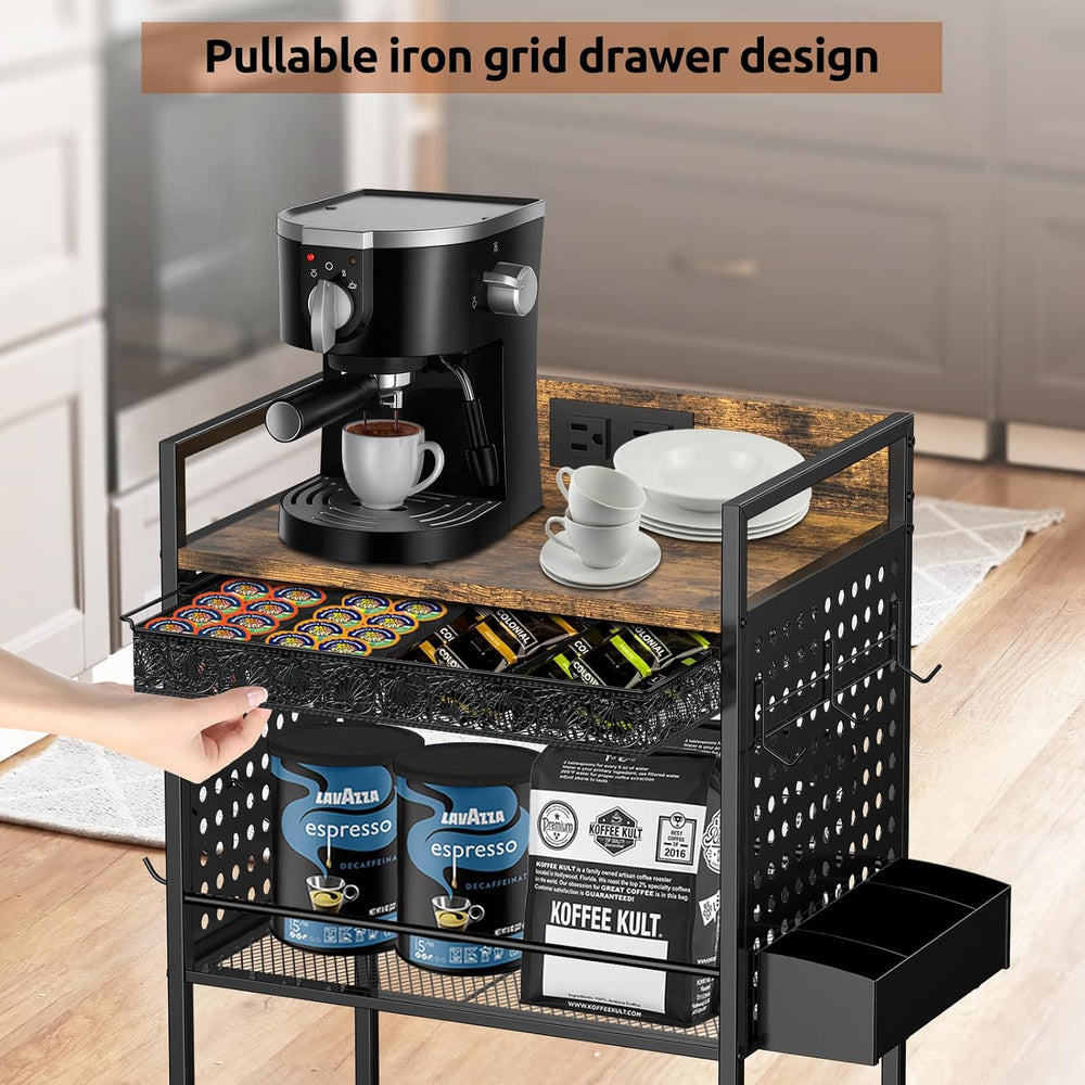 Compact Coffee Bar Cabinet, Rustic Brown & Black