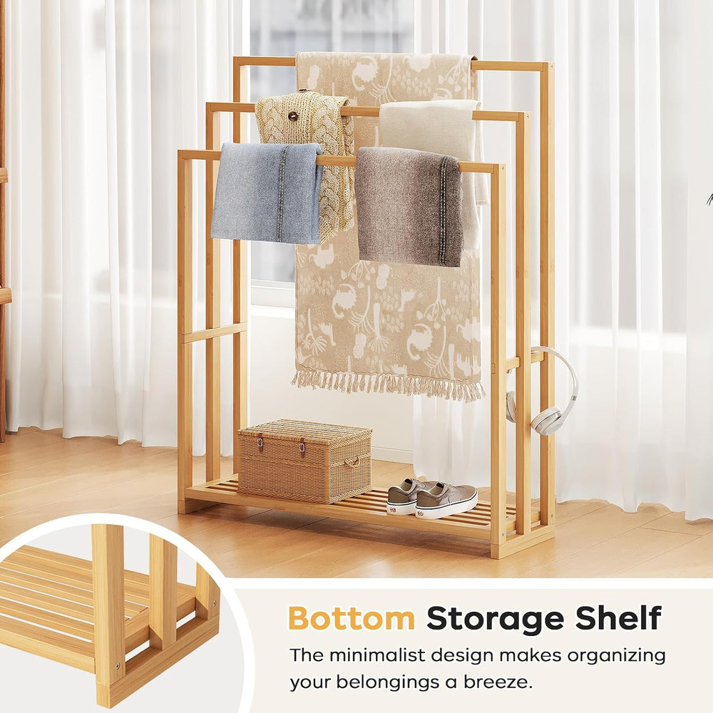 Bamboo Towel Rack Stand, 3 Tier Freestanding Bathroom Towel Drying Rack