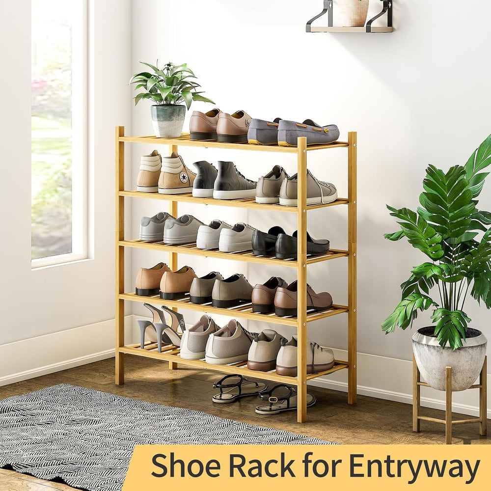 5-Tier Bamboo Shoe Rack for Entryway, Stackable | Heavy Duty | Multi-Function...