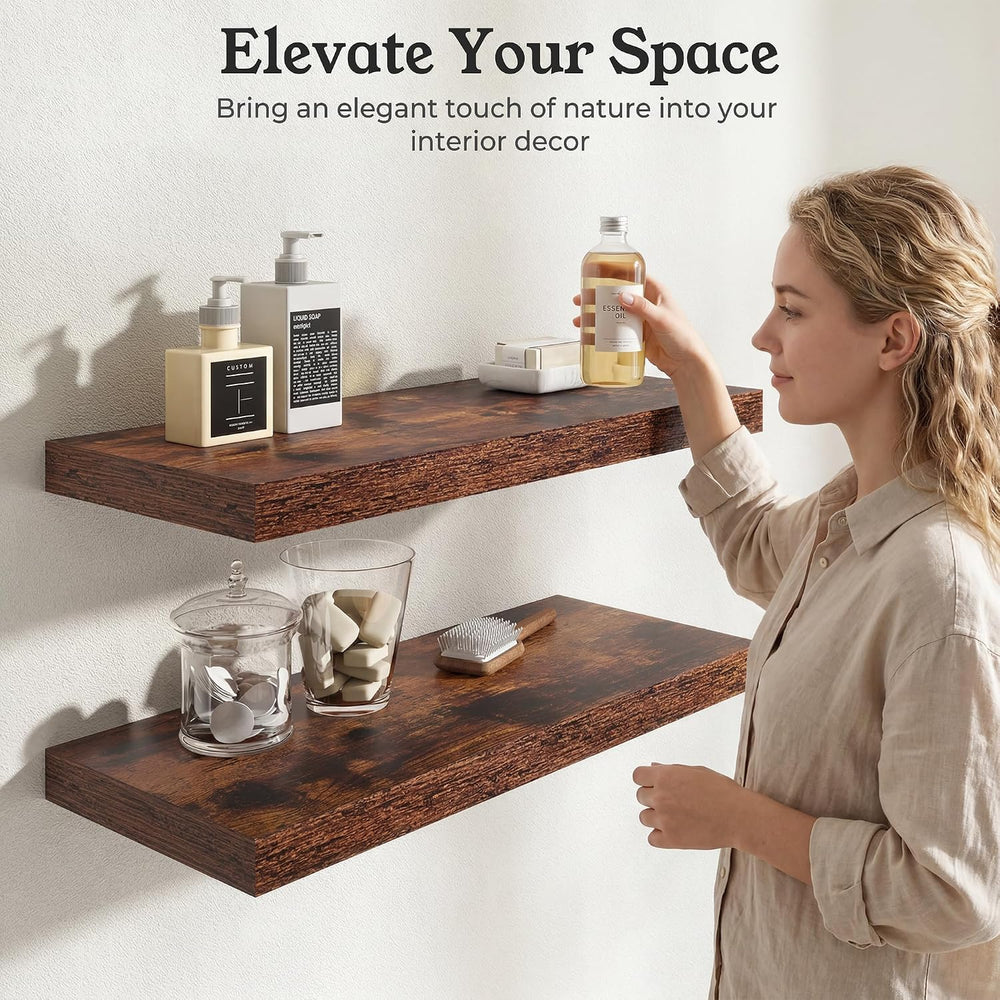 24" Rustic Brown Floating Shelves 12inch Deep Wall Shelf, Set of 2