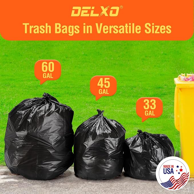 Delxo 55-60 Gallon Black Trash Bags, Durable & Puncture-Resistant Plastic - Image 8