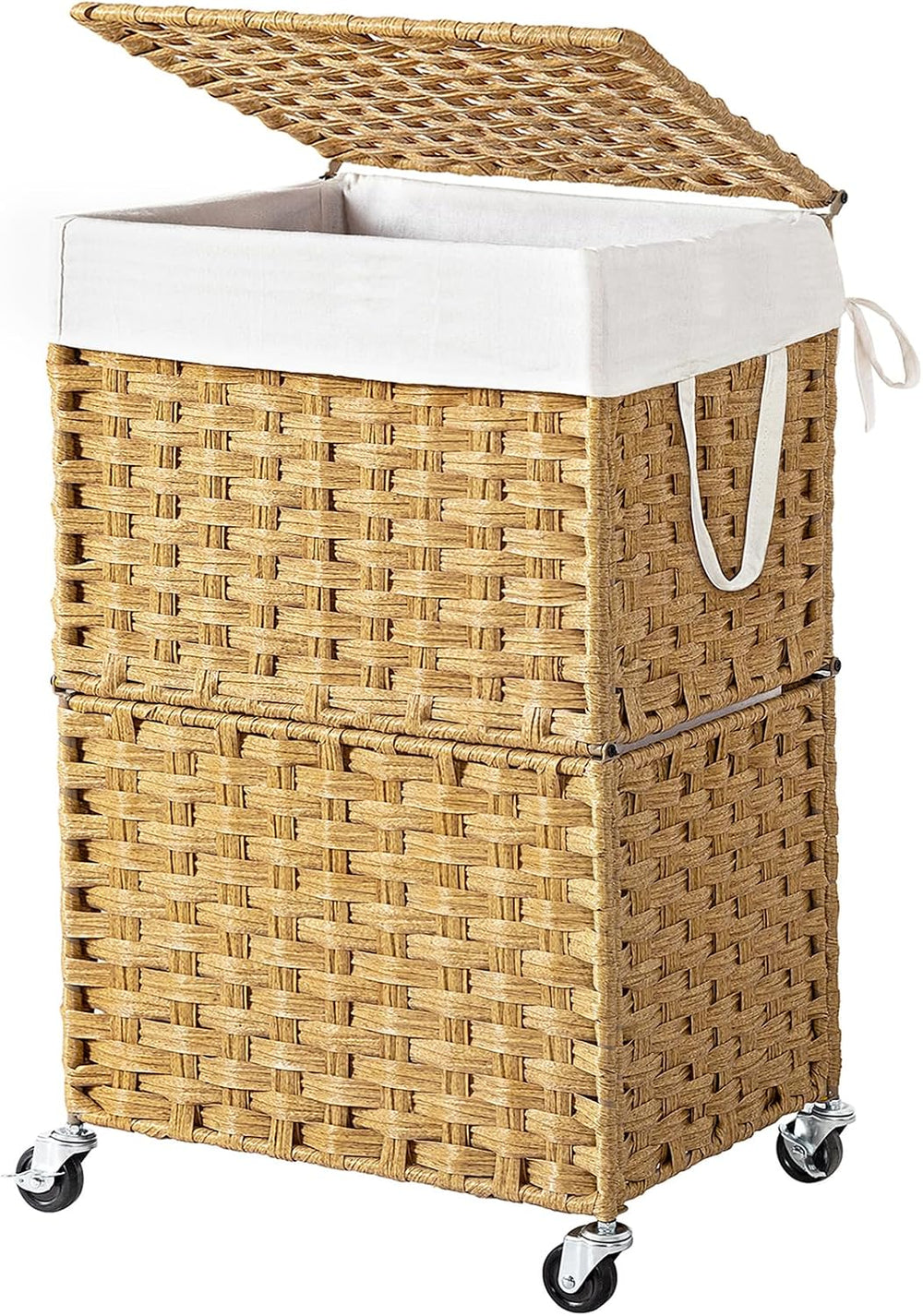 Chrislley Wicker Laundry Basket with Wheels,Rolling Laundry Hamper with Lid