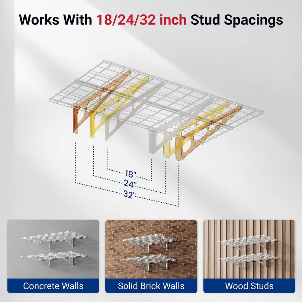 FLEXIMOUNTS 4-Pack 2x4ft Wall Shelf Garage Storage Rack Wall Mounted, White