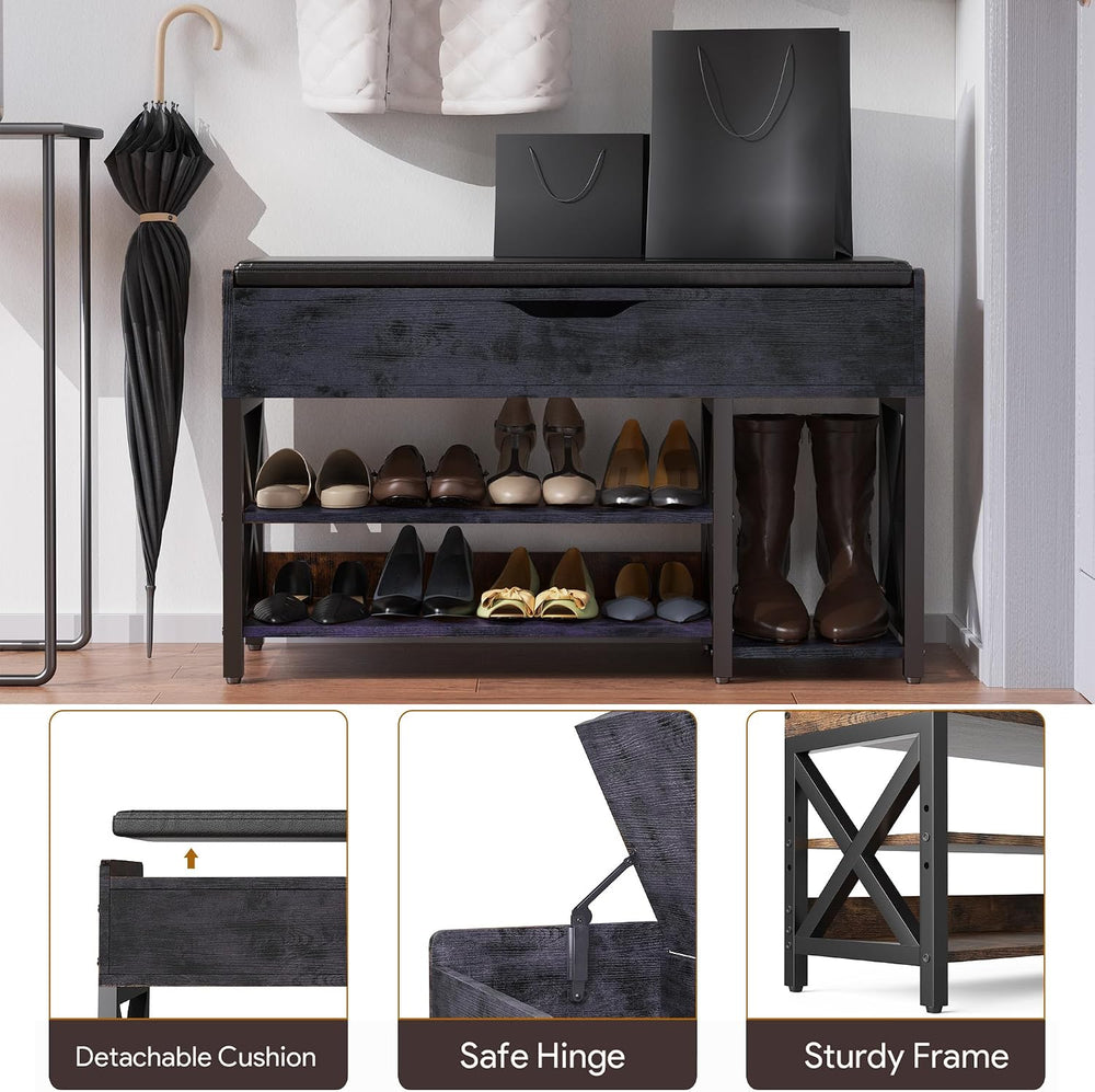 Shoe Bench, Lift Top Shoe Storage Bench, Adjustable Shelf Entryway Bench with...