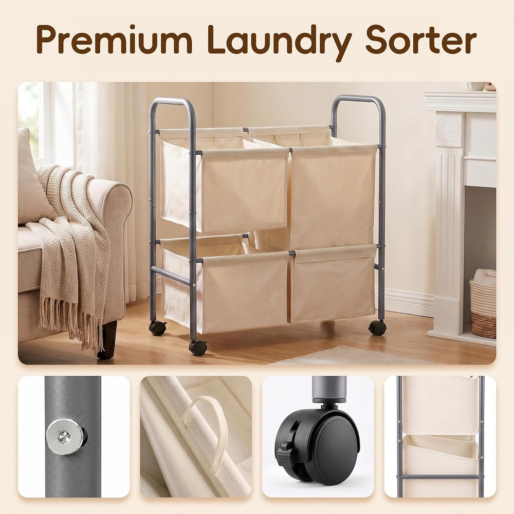 130L Laundry Hamper with Wheels, 3 Section Laundry Sorter Cart with Removable...