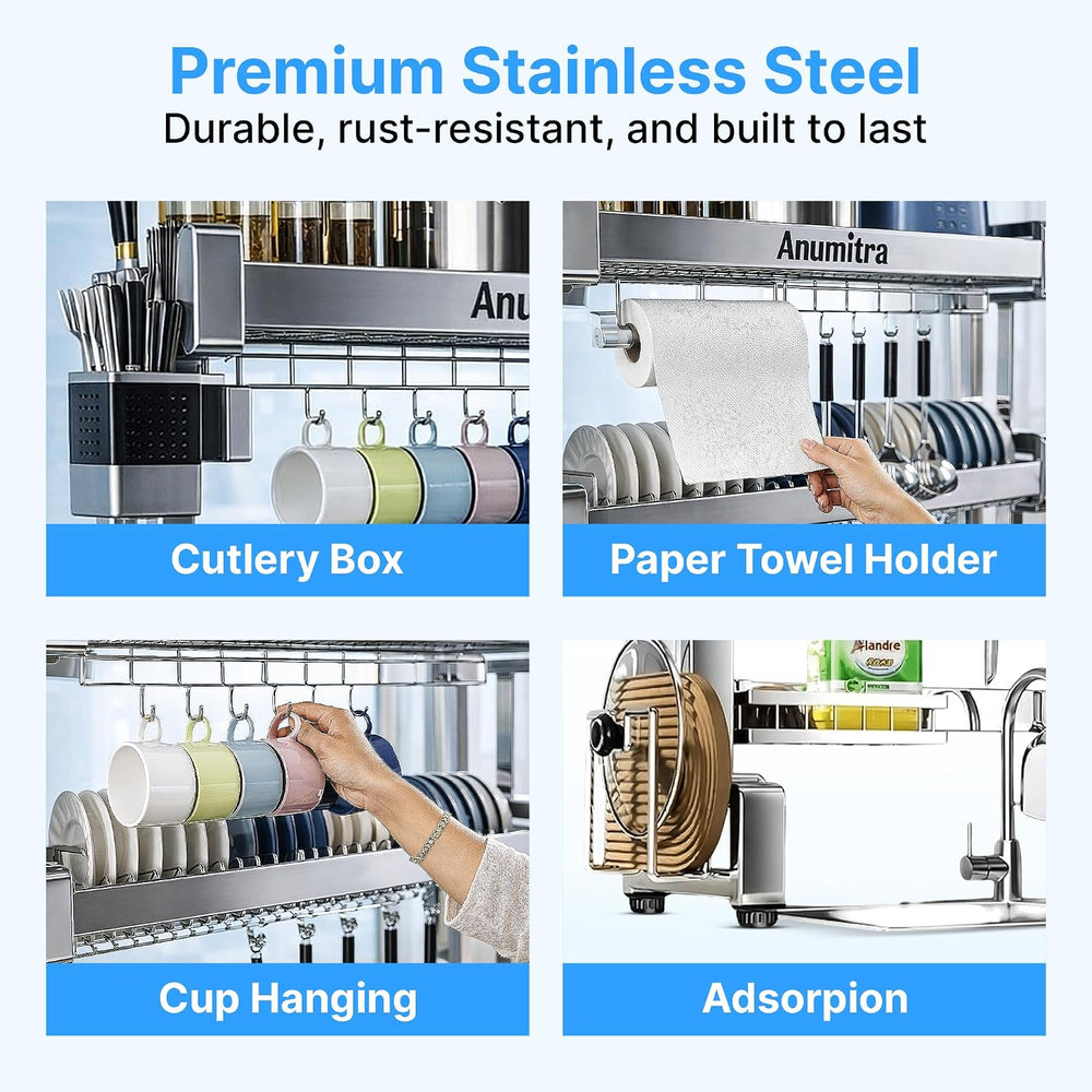 ANUMITRA Over Sink Dish Drying Rack – Stainless Steel 3-Tier 37.5 in Dish Dra...