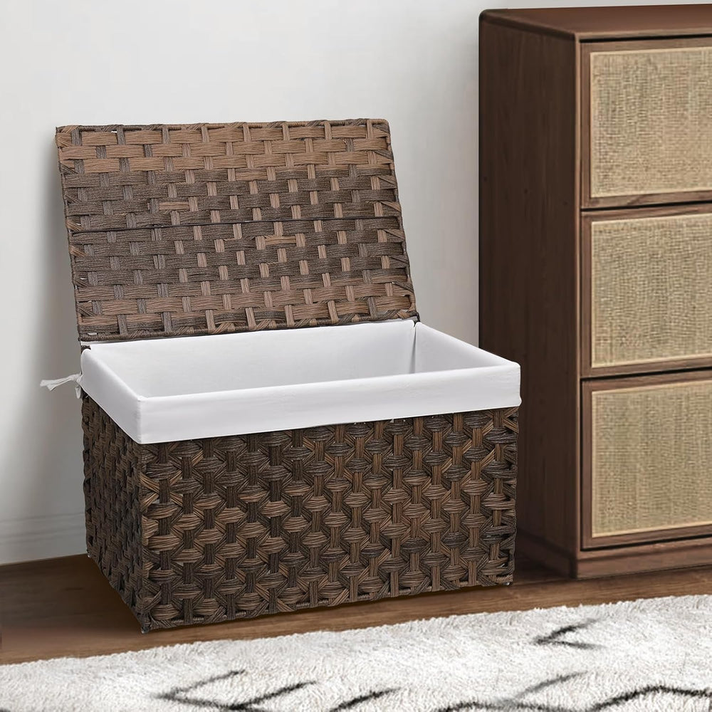Large Wicker Storage Basket with Lid, 27.7 Gallon (105L), Brown