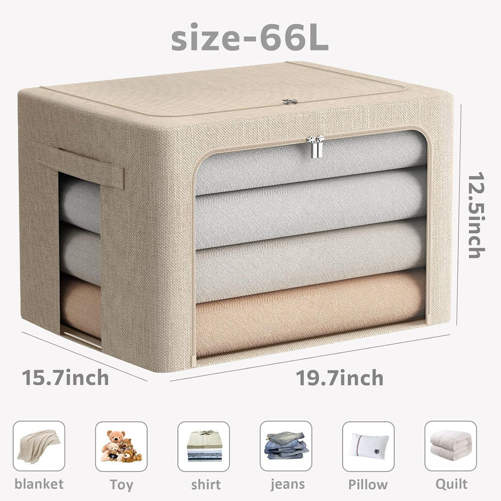 FHSQX 2 Pack Clear Window Storage Bins - Large Stackable Linen Fabric Storage...