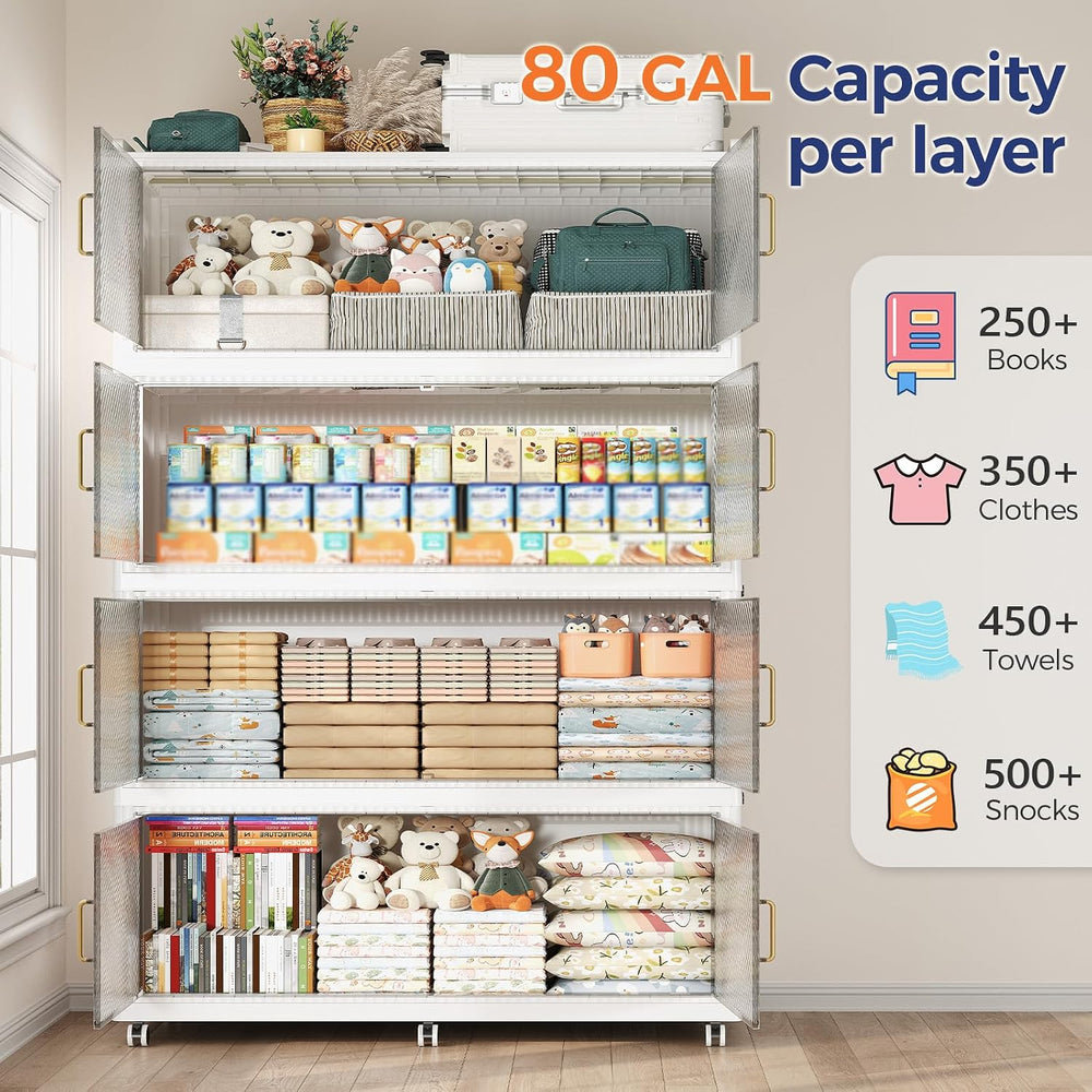 1280QT Storage Bins with Lid, 320Gal 4-Tier Extra Large Stackable Closet Orga...