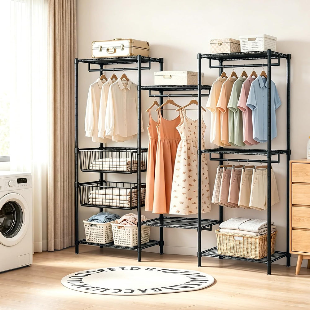 Heavy Duty Clothes Rack, Garment Rack with 4 Hanging Rods, 6 Adjustable Wire ...