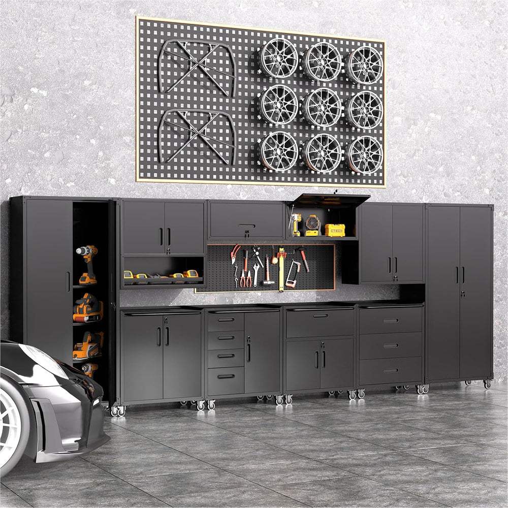 5 PCS Garage Storage Cabinets System Heavy Duty Workshop Set with Drawers Loc...