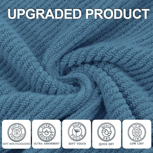 VOOVA & MOVAS Blue Towels Bathroom Sets, 100% Cotton | Lightweight | Soft | - Image 2