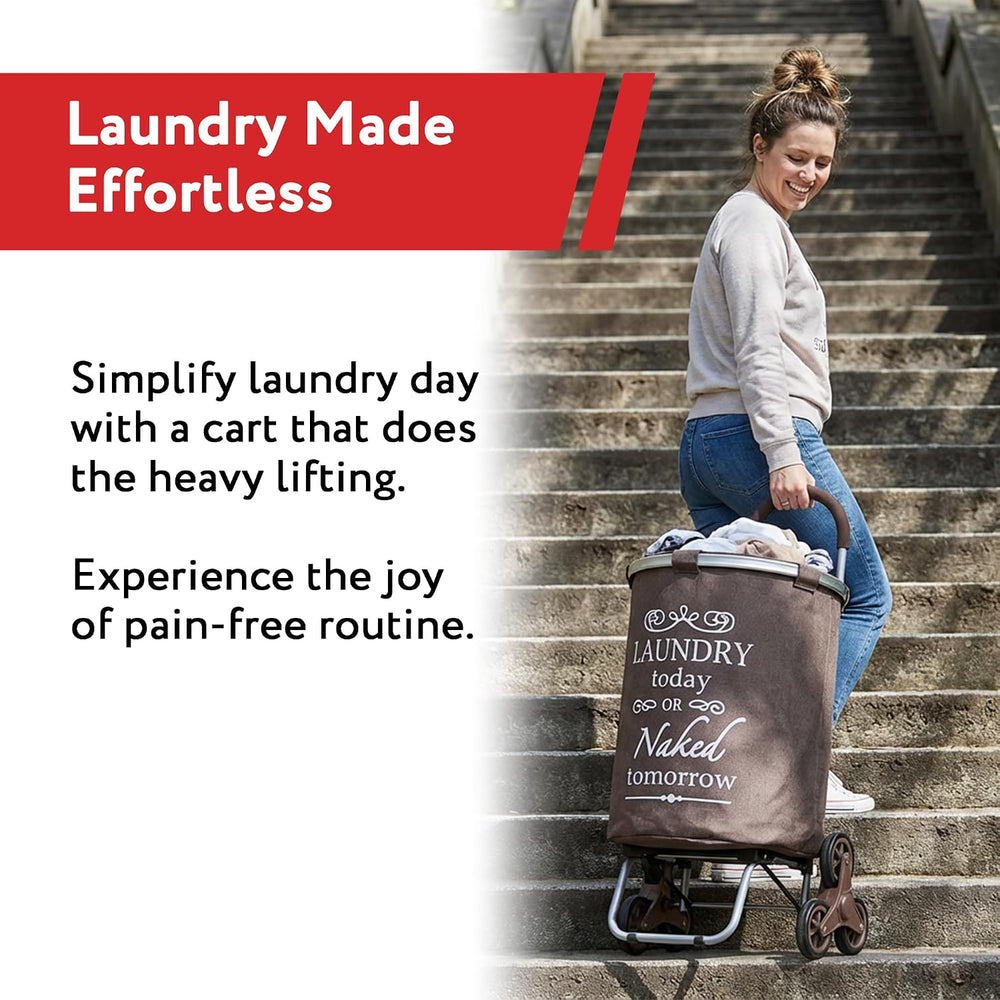 dbest products Stair Climber Laundry Trolley Dolly, Brown Laundry Bag Hamper ...