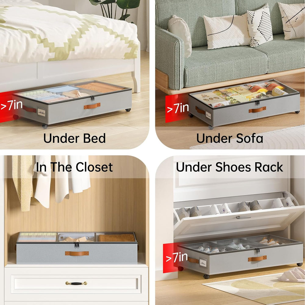 Yecaye Under Bed Storage with Wheels, 2 Pack Under Bed Storage Containers wit...