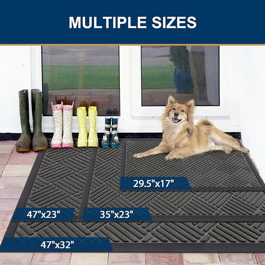 Smiry Front Door Mat Outside Entrance, Heavy Duty Outdoor Indoor Natural Rubber - Image 2