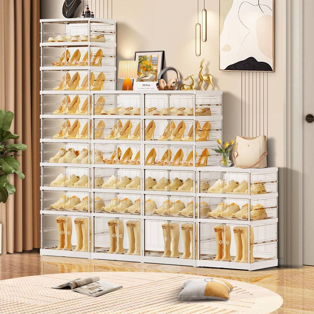 CIMLORD 3-Tier Foldable Shoe Rack, Magnetic Clear Doors, 12 Pairs, White