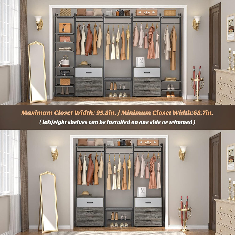 Aheaplus Wall Mounted Closet System, Closet Organizer with 6-Drawers & Rods