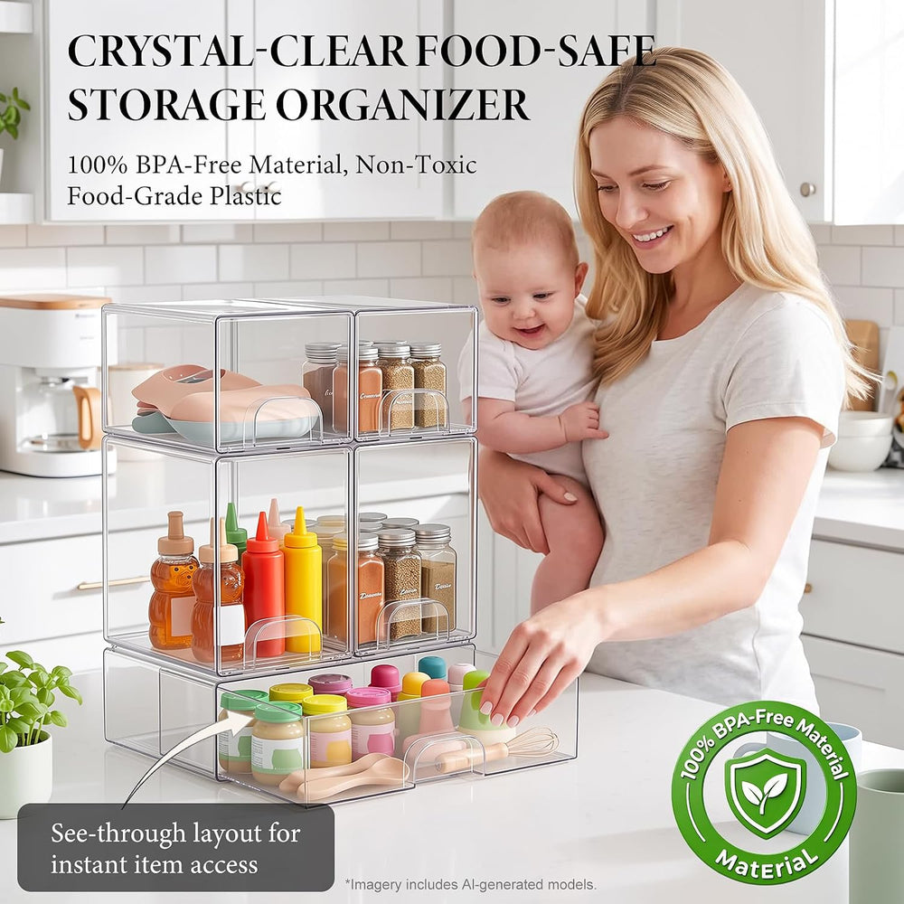 Clear Stackable Storage Drawers Set of 5 Bathroom Makeup Organizer Bins