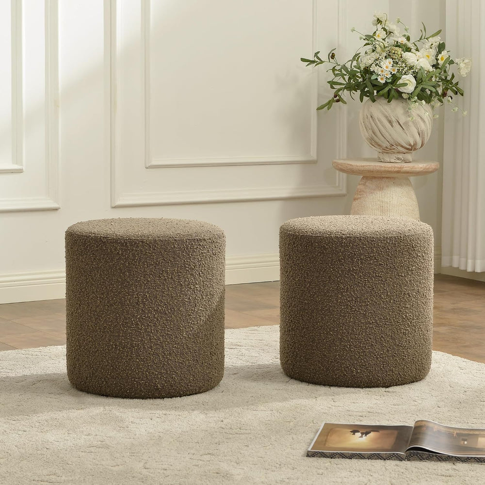 KINWELL Modern Round Boucle Ottoman Set of 2 (18" Dx 18" W x 18&quo...