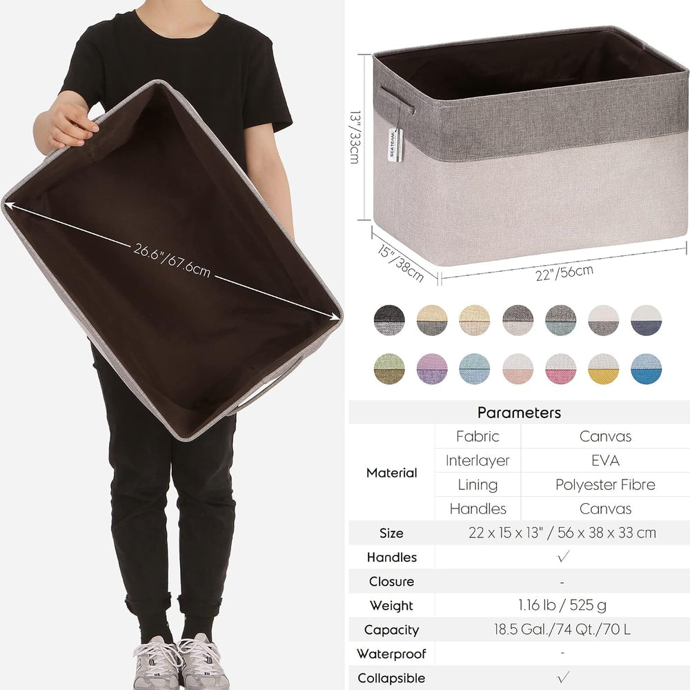 Sea Team Oversized Rectangle Canvas Open-Top Storage Baskets, 3-Pack