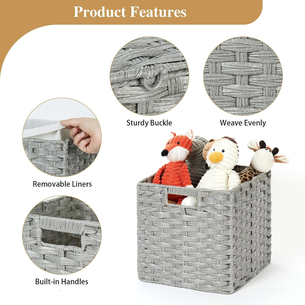 DULLEMELO Wicker Baskets With Liner Set of 4, 11x11x11 Inch Collapsible Stora...