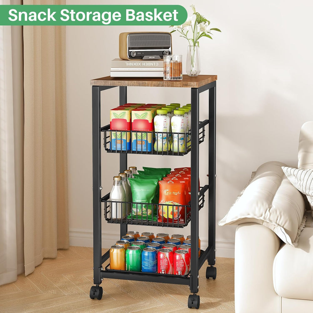 SNTD Fruit Basket Stand for Kitchen with Pull Out Vegetable Baskets, Black