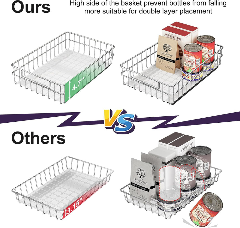 Pull out Cabinet Organizer, Stainless Steel 2-Pack Slide out Drawer with Sile...